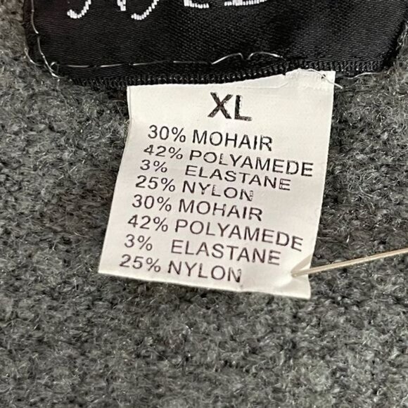 Gray Long Sleeve Full Zip Mohair Blend Argyle Pattern Cardigan - Picture 4 of 11